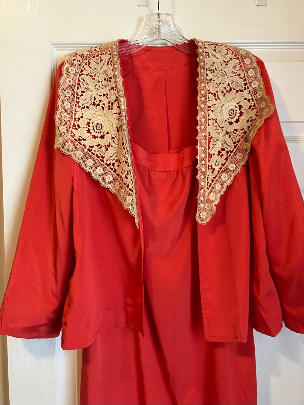 Red Women's Lace-Trim Satin Top